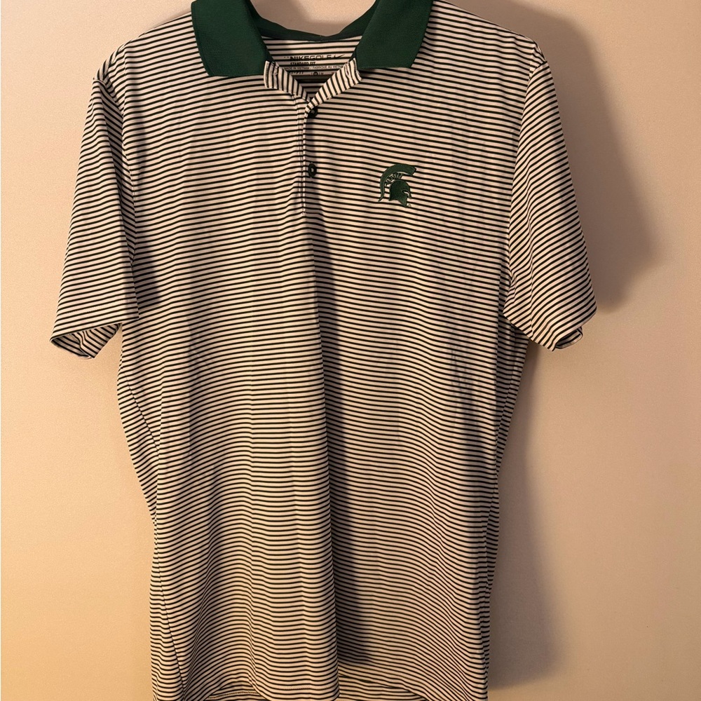 Green-Accent Striped Men's Polo Shirt MSU